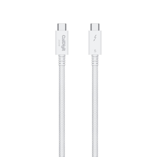 Two USB-C cables with lightning bolt symbols on a white background