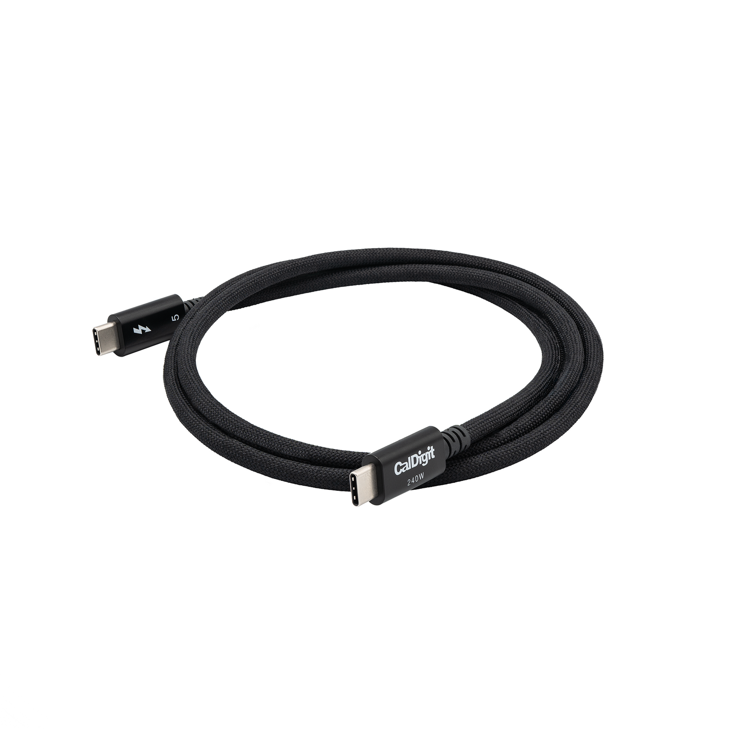 Black Thunderbolt 5 cable on a white background