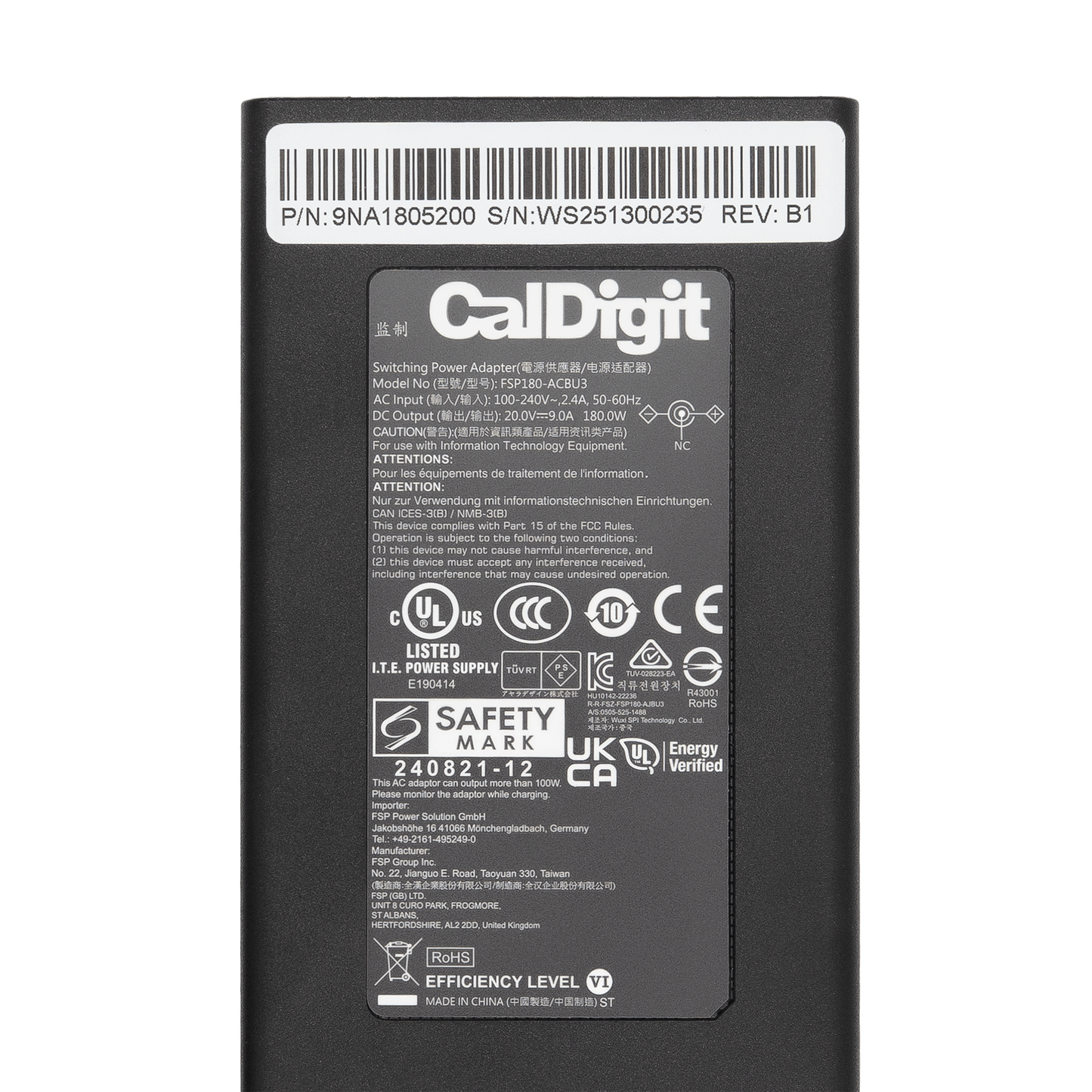Thunderbolt 5 Element 5 Hub Power Adapter - Bottom Label View