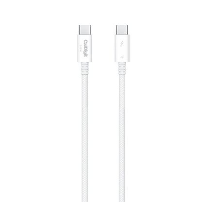 White cable with Thunderbolt 4 connectors on a white background
