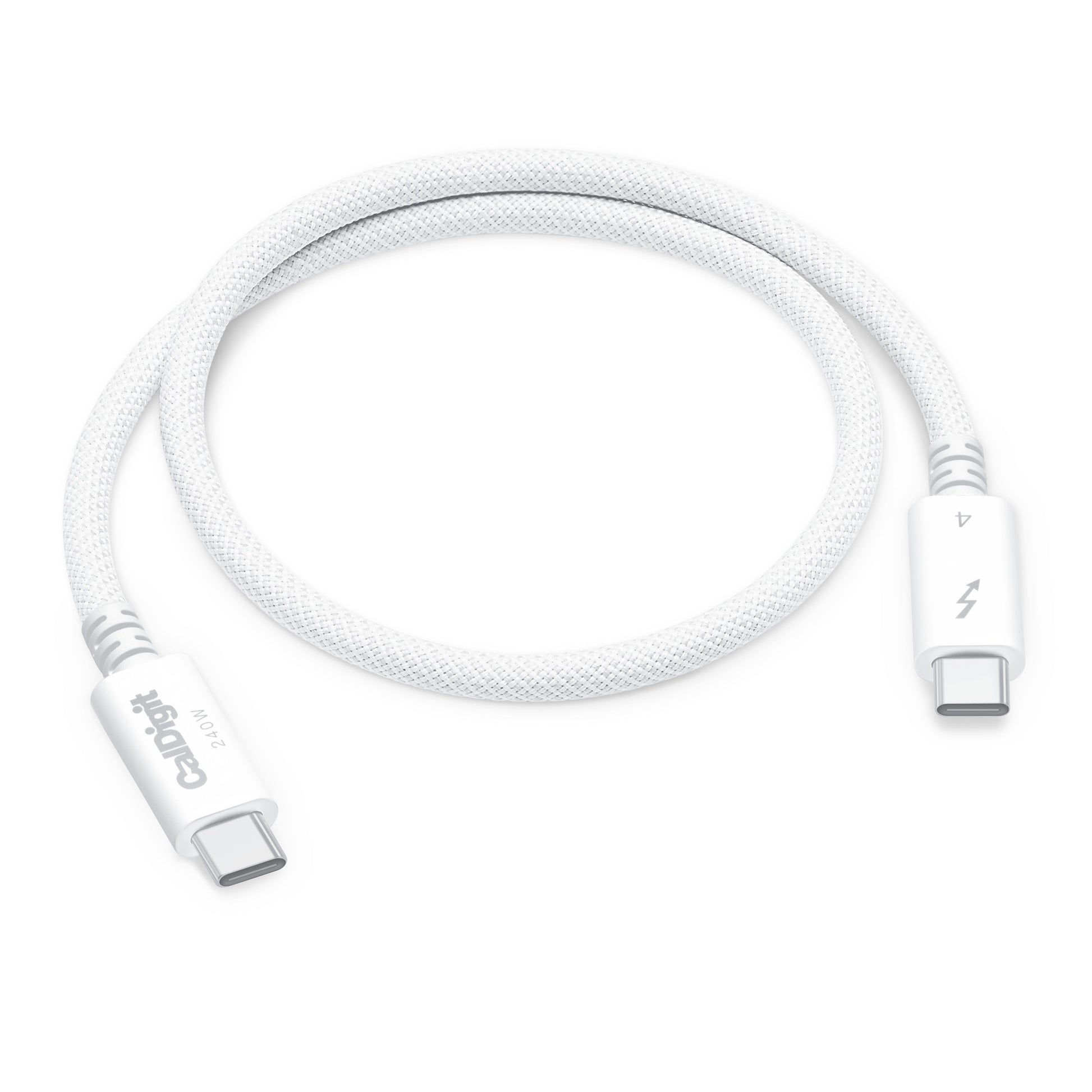 White Thunderbolt 4 cable on a white background
