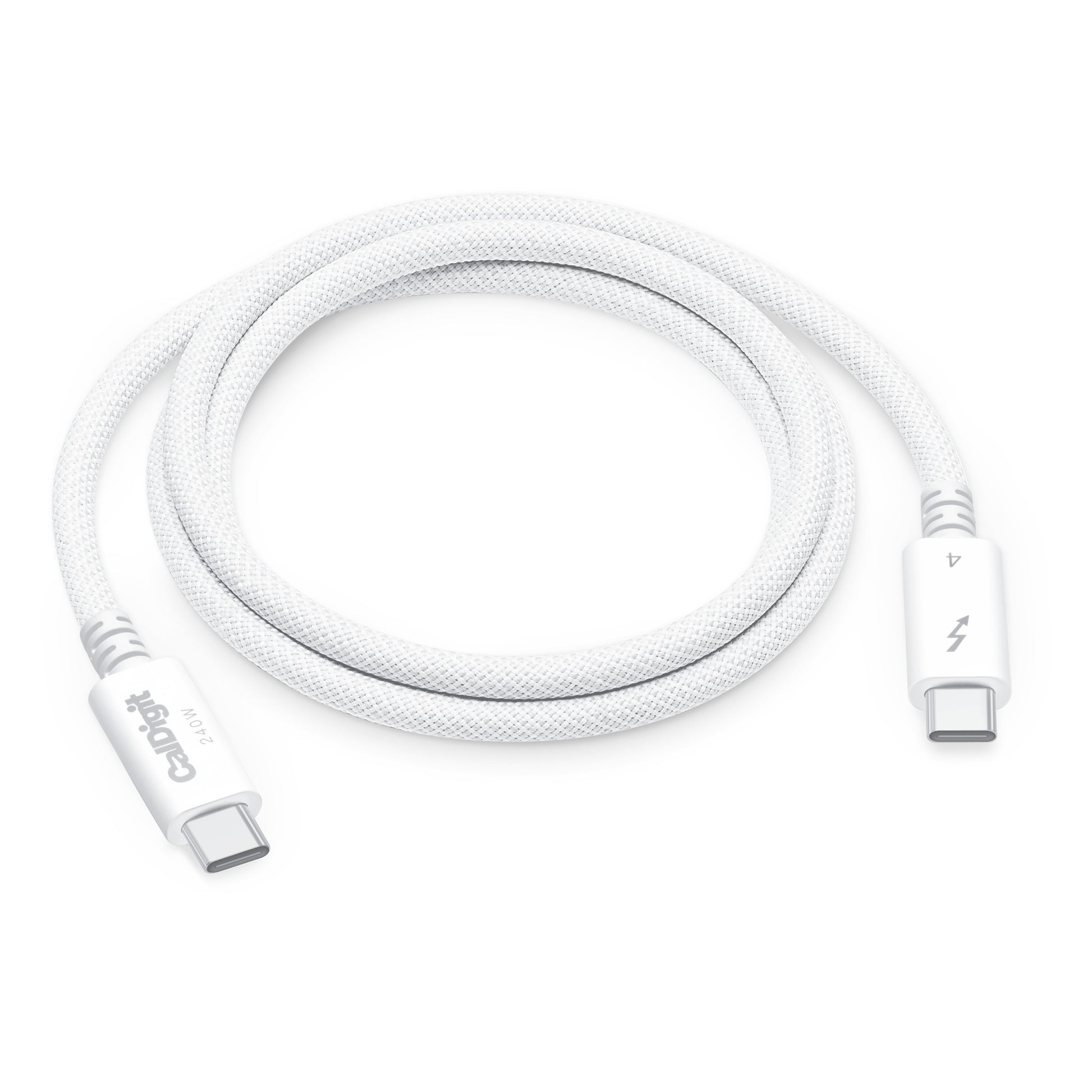 White Thunderbolt 4 cable on a white background