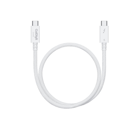 White charging cable with connectors on a white background