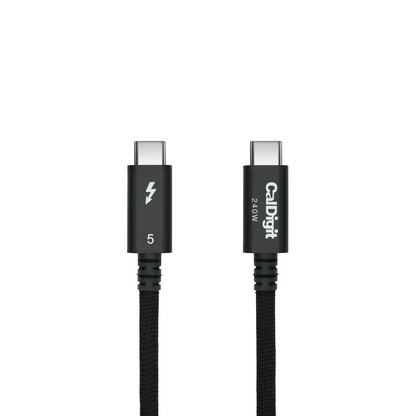 Black USB cable with 'CalDigit' branding on a white background
