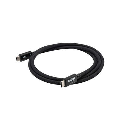 Black cable with USB connectors on a white background
