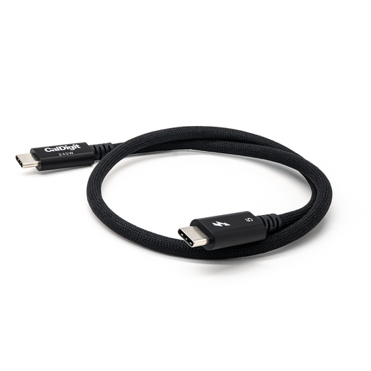 Black Thunderbolt 5 cable on a white background