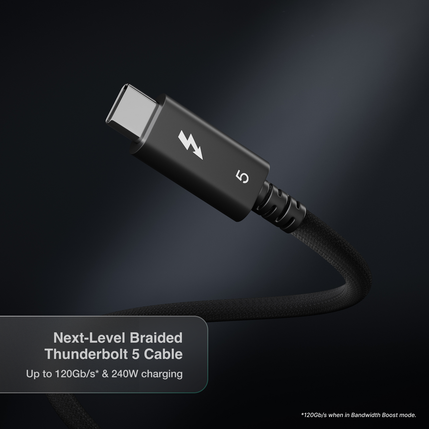Next-Level Braided Thunderbolt 5 Cable on a dark background