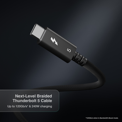 Next-Level Braided Thunderbolt 5 Cable on a dark background