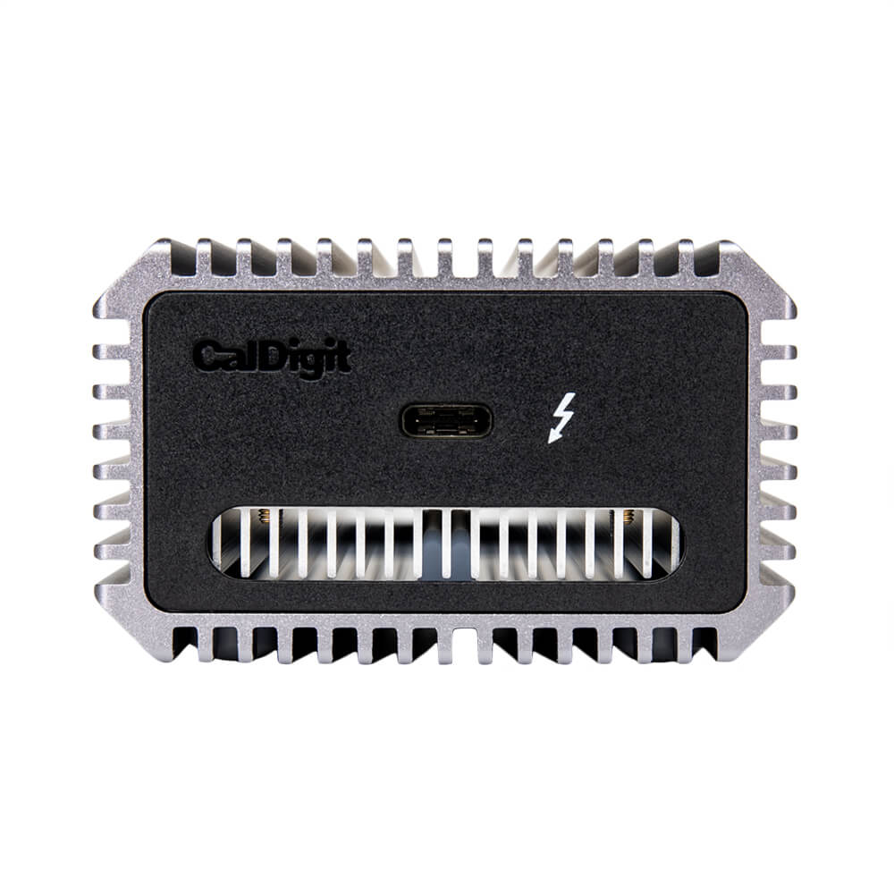 CalDigit Connect 10G with USB-C port and lightning bolt symbol on a white background